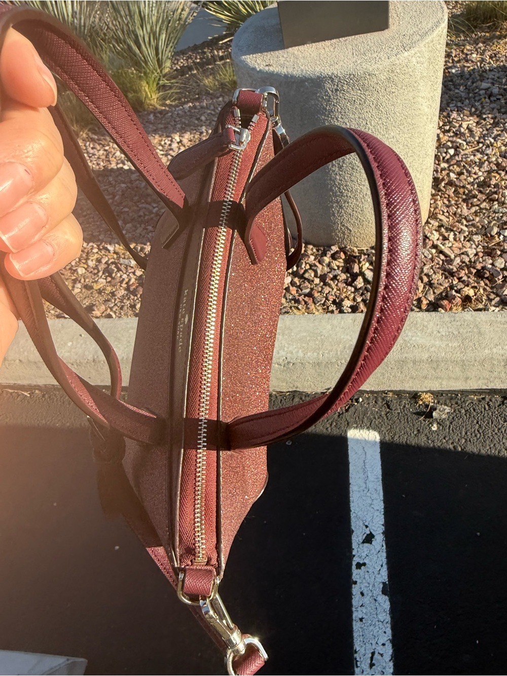 kate spade glitter satchel in burgundy - Picture 7 of 7